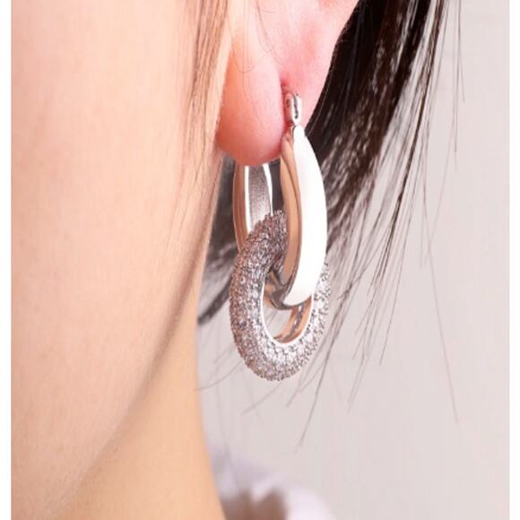 Retail $90 Mint & Lilly Sterling Silver over brass Pave locking Hoop Earrings - Picture 2 of 2